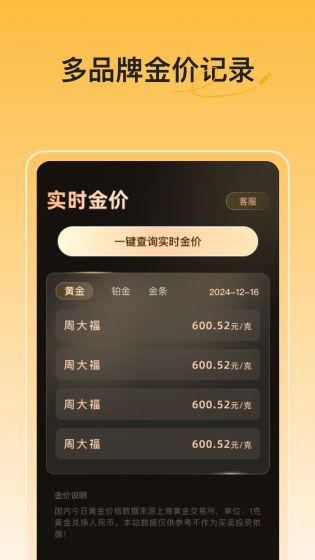 看黄金涨跌 - 实时金价行情走势分析工具 Hero图